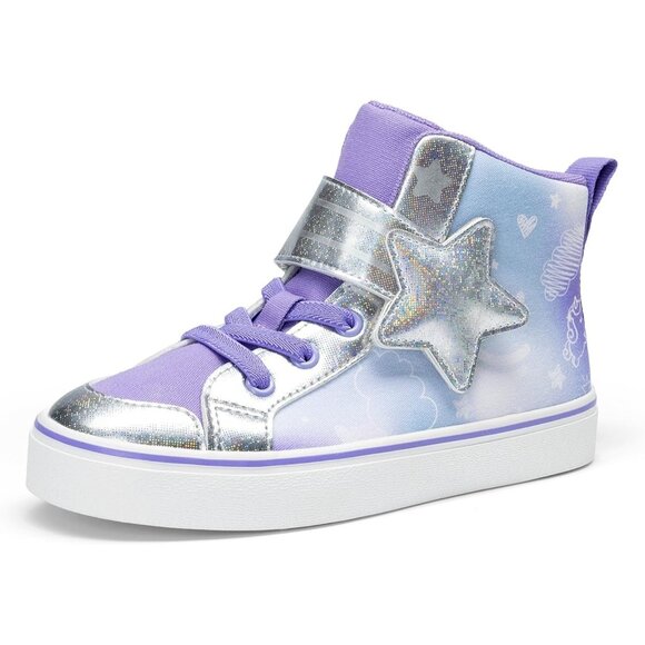 Kid's Girls Sneaker Hook Loop Sparkly Shiny Star Comfortable Casual Purple Shoes - Picture 1 of 6